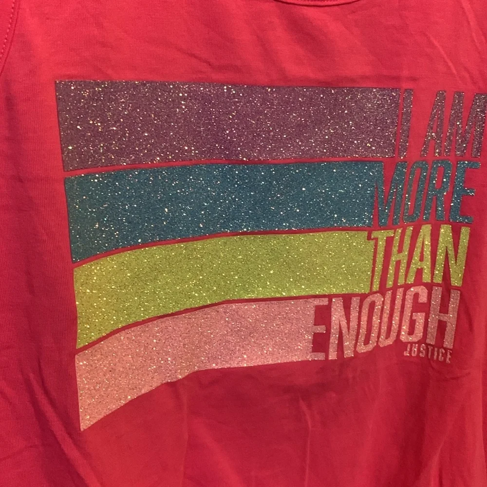 Justice Girls Pink “I Am More Than Enough” Glitter Graphic Tank Top - NWOT